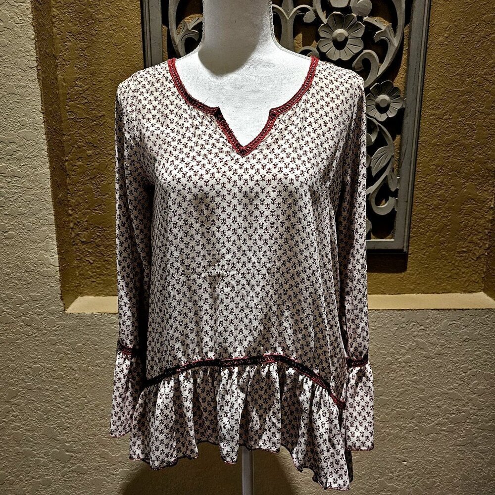 About A Girl S Boho Embroidered Bell Sleeves Flowy Peasant Popover Flounce Top